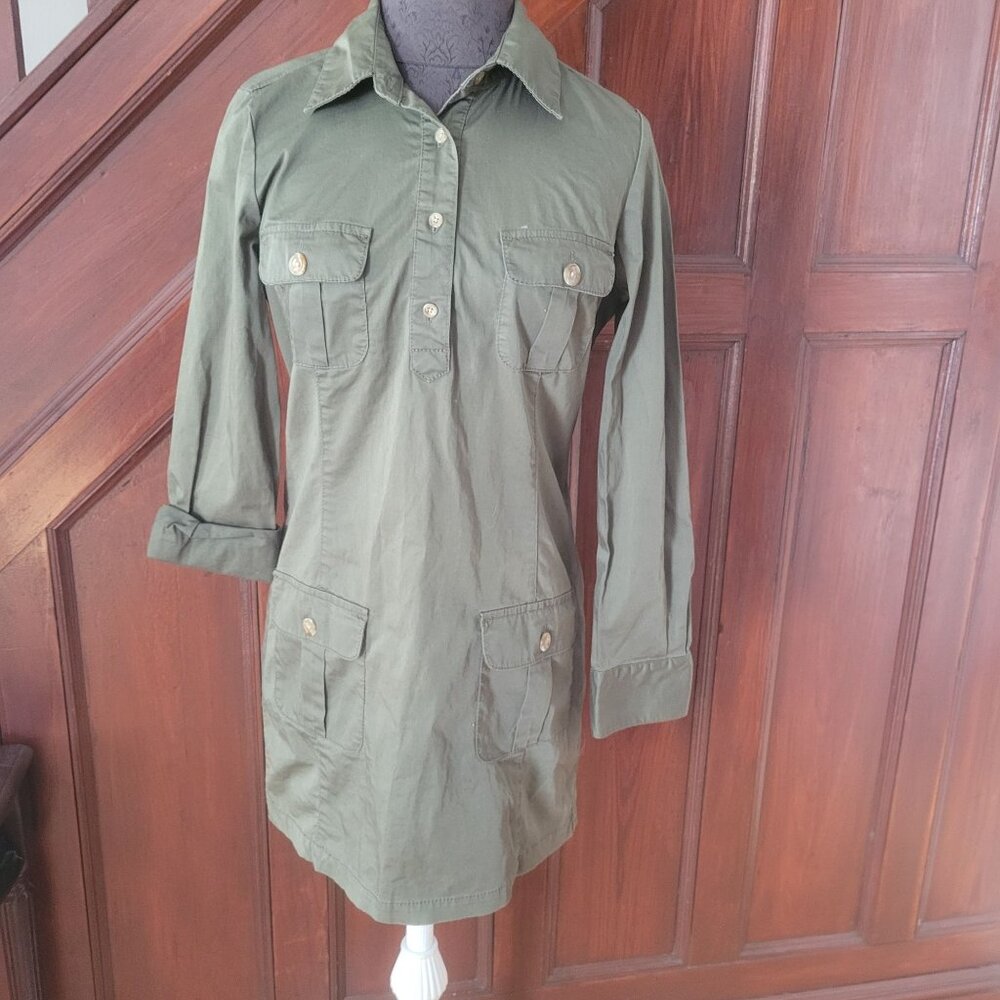 Old Navy Womens Army Green Long-Sleeve Utility Shirt Dress With Pockets Size S